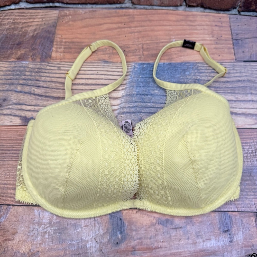 NWT Victoria's Secret 32DDD Incredible Lace Wired Plunge Bra Pale Yellow